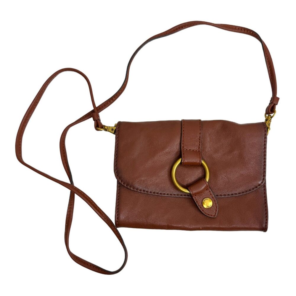 Frye Leather Cognac Brown Ring Mini Crossbody Purse Handbag